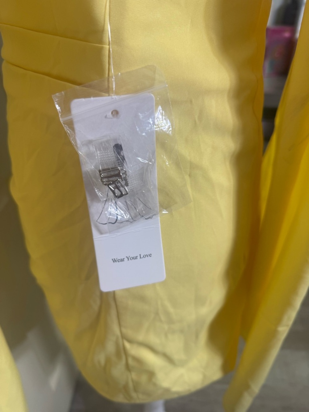 Yellow Strapless Ruched Dress with Scarf - Picture 4 of 4